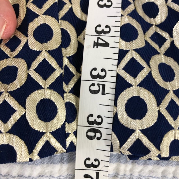 Lauren Ralph Lauren Navy Blue Metallic Gold Jacquard Dress Geometric Pattern - Picture 16 of 16